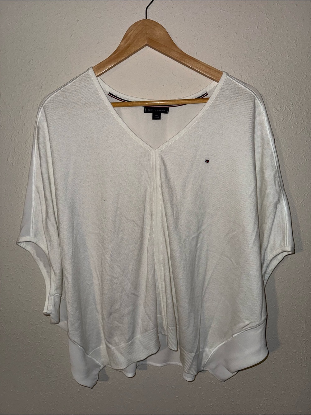 Tommy Hilfiger White V-Neck Draped Knit Tunic